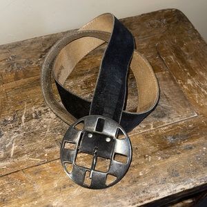 La Chateau Dark Brown or Black Suede Belt 35.5”